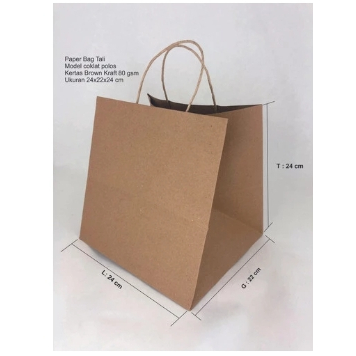 

(10pcs) Paperbag Coklat Kotak Ukuran 24x22x24cm + Tali 125 GSM.