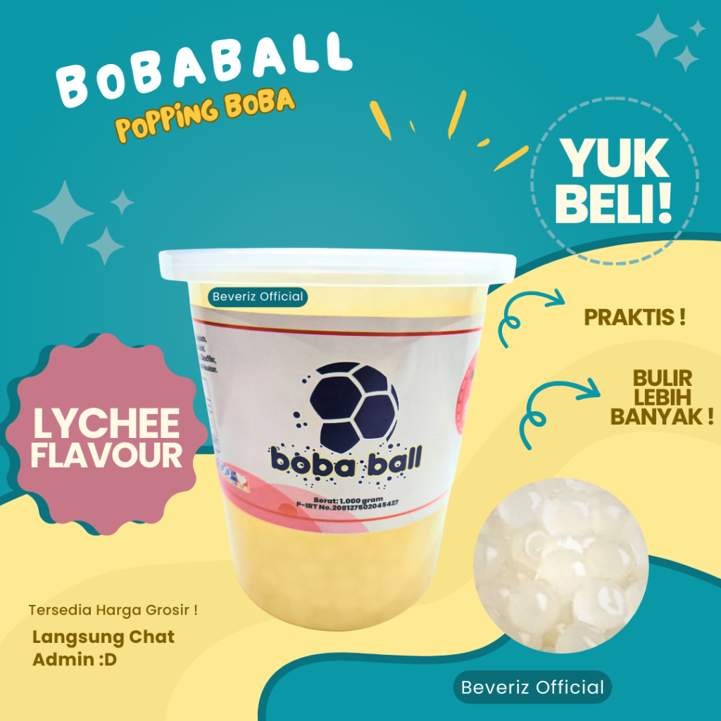 

BEVERIZ Bobaball Lychee Bursting Popping Boba Toples 1 Kg {BISA COD} { Tersedia Harga Grosir}