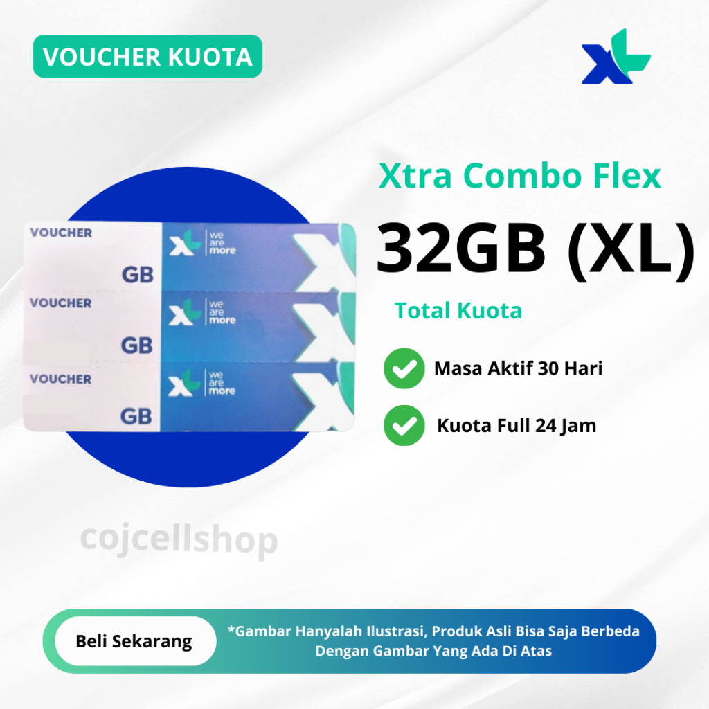 Voucher Kuota XL 32GB Full 24 JAM Masa Aktif 30 Hari - Voucher XL Xtra Combo Flex - Paket Data XL Mu