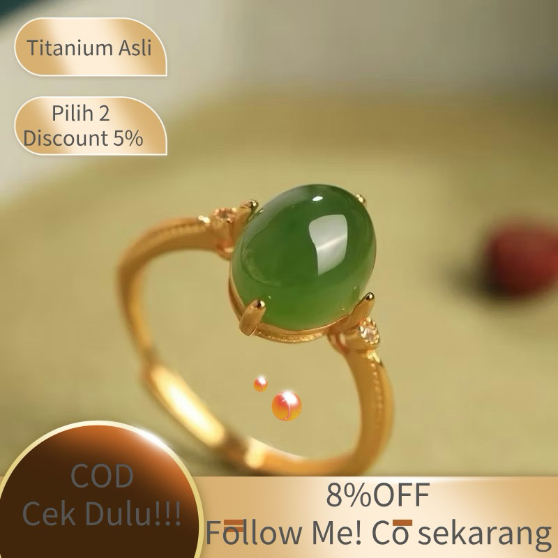 (BELI 2 DAPAT BONUS)  C04 COD Cincin giok hijau batu asli titanium wanita Korea original
