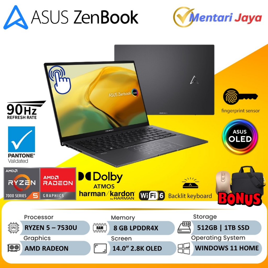 ASUS ZENBOOK 14 OLED UM3402YA TOUCH RYZEN 5 7530U 8GB 1TB SSD 14.0 2.8K WIN11