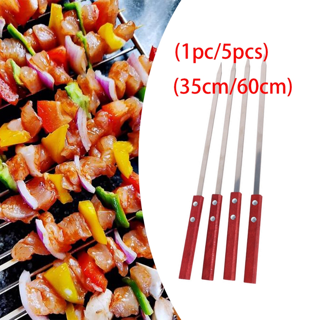 5pcs Dapat digunakan kembali tusuk sate stainless Alat memanggang portabel Perlengkapan memasak berk