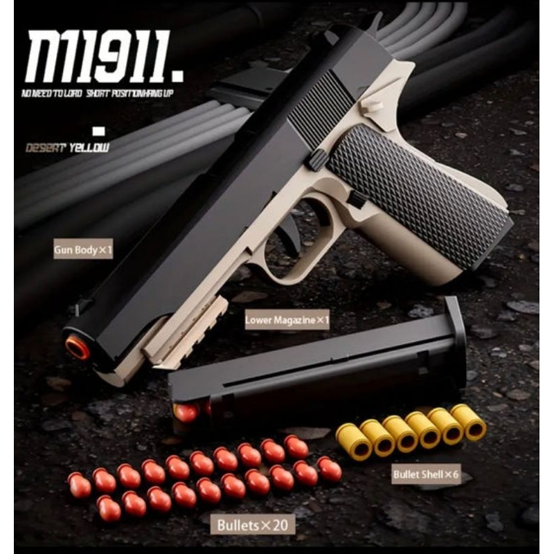 Mainan M1911 Dart Blaster Auto Ejecting Mainan Plastik