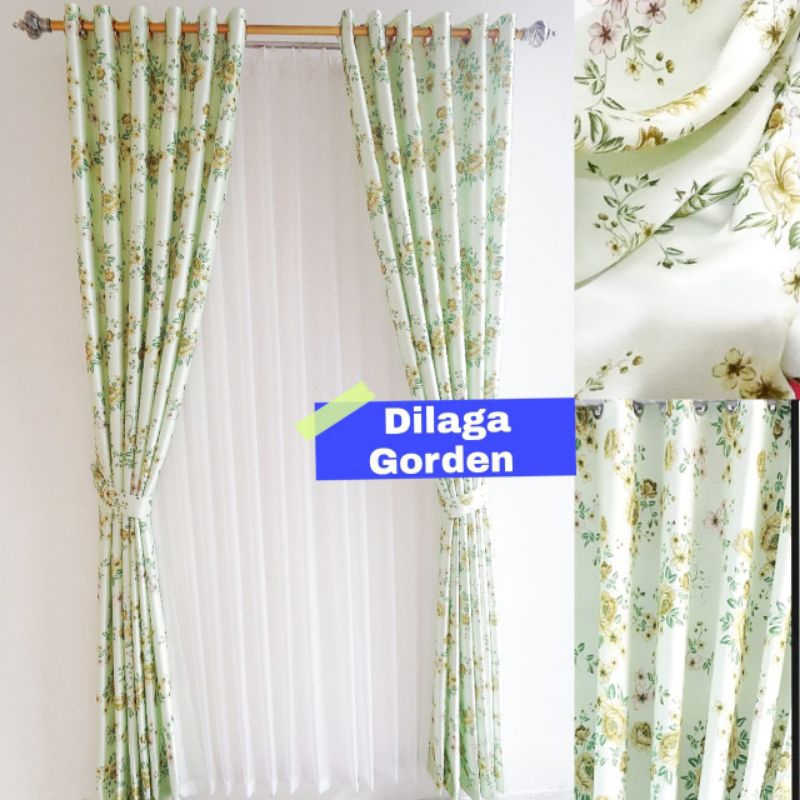 Gorden Blackout Shabby Chic Panda Hijou Motif Bunga Ros Besar Minimalis