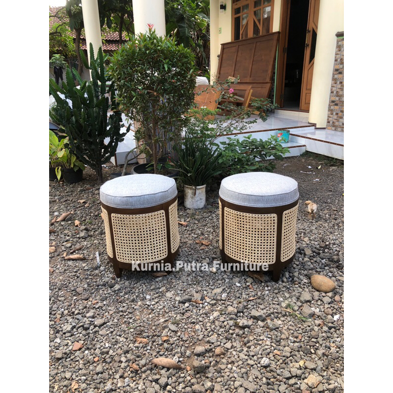 stool bulat rotan jati stool jati