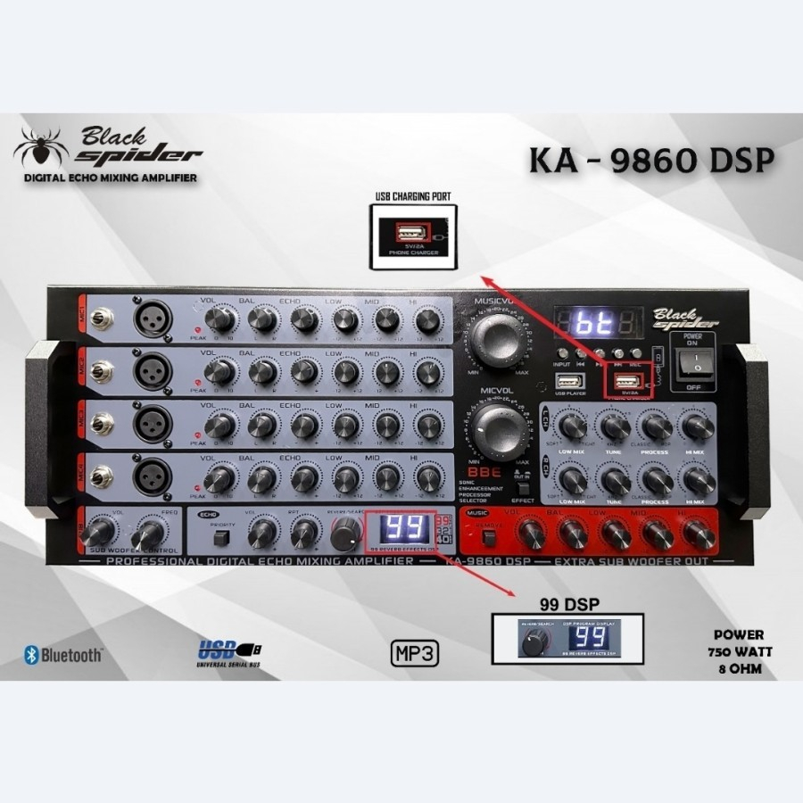 AMPLI BLACKSPIDER KA9860 DSP BLACK SPIDER KA-9860 DSP PLUS PROCESSOR new model