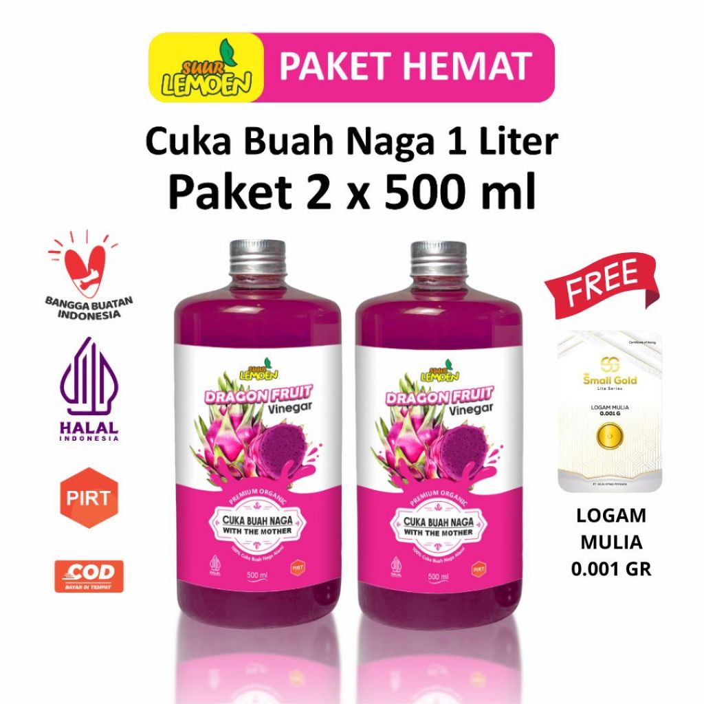 

SUUR LEMOEN - CUKA BUAH NAGA 1 LITER - CUKA NAGA ORIGINAL ORGANIK - DIET DAN DETOKS