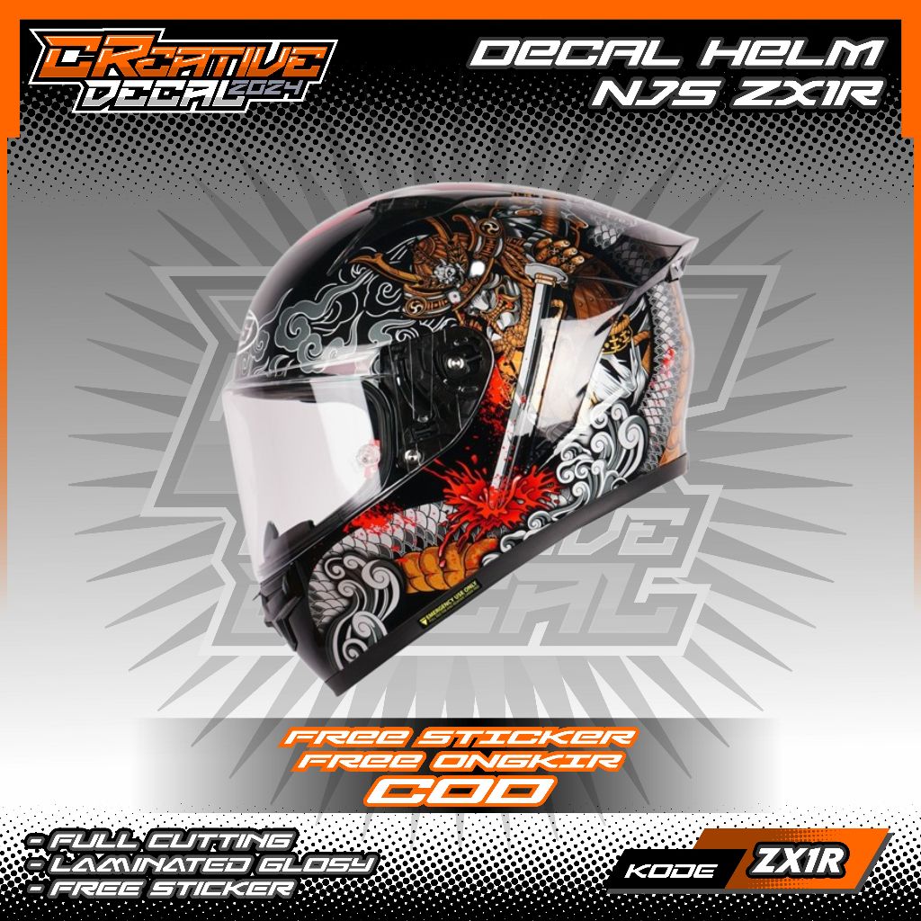 STIKER DECAL HELM NJS ZX-1R FULL FACE | DECAL HELM | DECAL STIKER