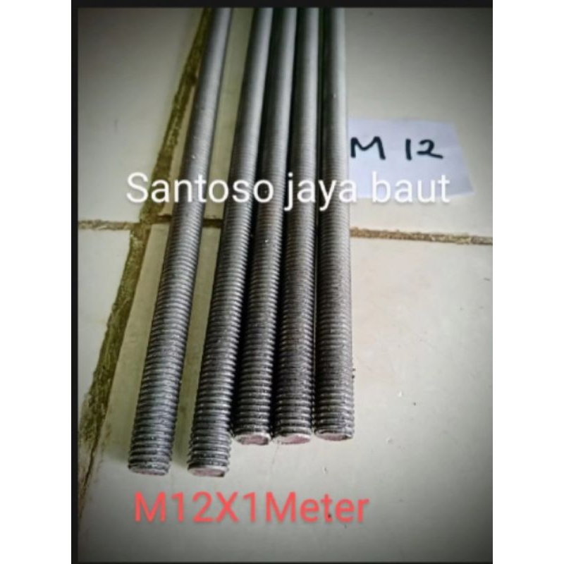 As Drat M12 Panjang 1 Meter(Drat Kasar P1.75) Baut Long Full Drat