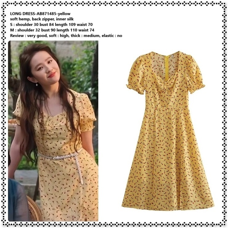 AB871485 Long Dress Midi Pesta Pantai Summer Bunga Flower Wanita Korea Import Yellow Kuning