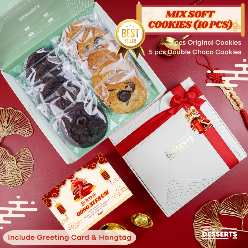 

CNY HAMPERS IMLEK CHINESE NEW YEAR PARSEL IMLEK TAHUN BARU FREE KARTU UCAPAN SOFT COOKIES ORIGINAL DOUBLE CHOCOLATE CHIP SIGNATURE TOPPING ALMOND CHOCO CHIPS COUVERTURE CHOCOLATE NEW ZEALAND BUTTER HAMPER KUE GIFT PARCEL HADIAH