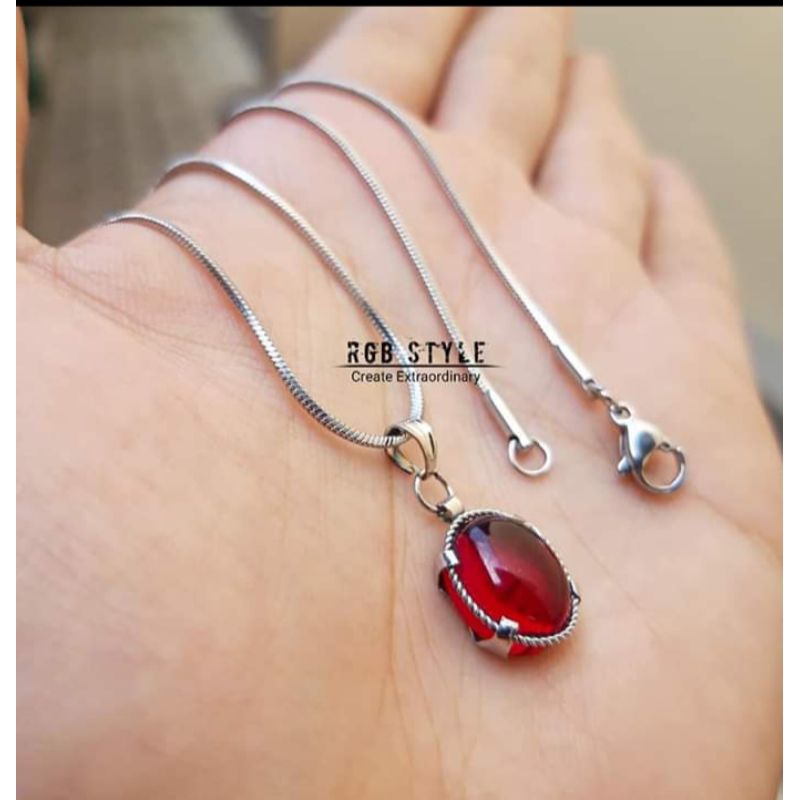 Kalung Liontin Batu Kalimaya Markis / Pria Wanita Titanium Stainless steel