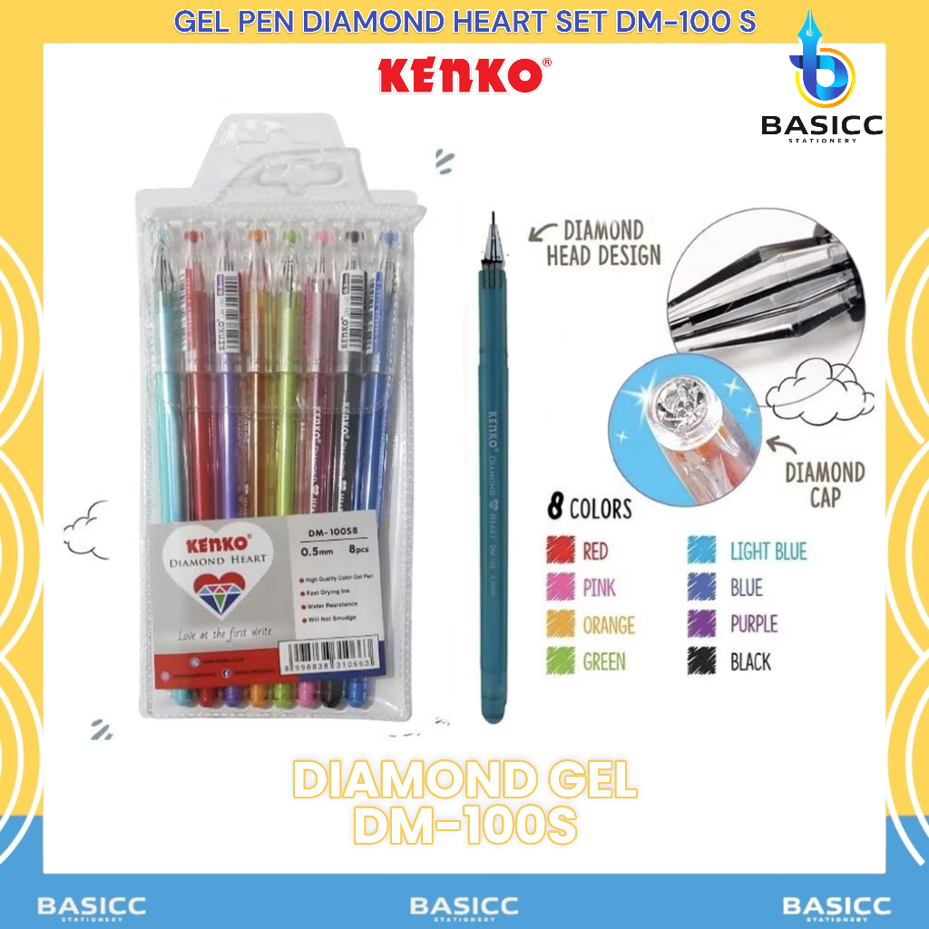 

Kenko Gel Pen DM-100s Diamond Heart Set @ 1Set=8Warna