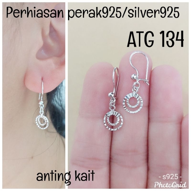 ANTING KAIT BULAT UKIR PERAK 925 LAPIS MAS PUTIH ATG 134
