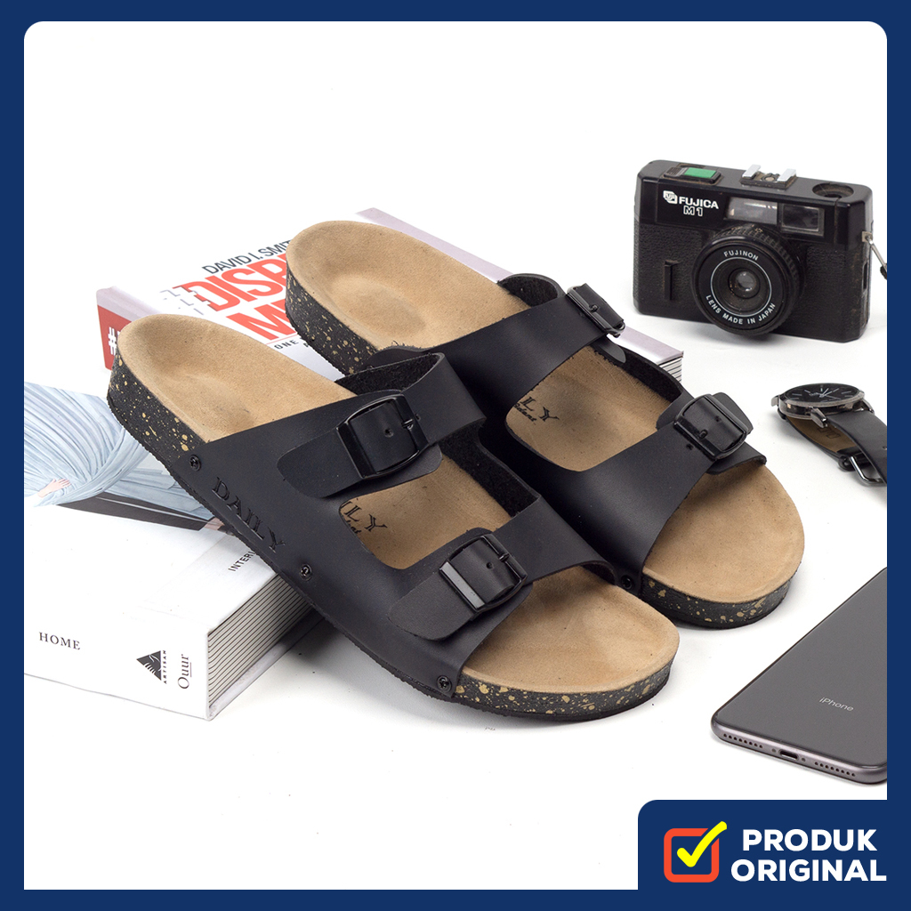 EFRON CREAM ORIGINAL x DAILY Sandal Casual Tali Hitam Pria Sendal Slide Jalan Santai Harian Main Han