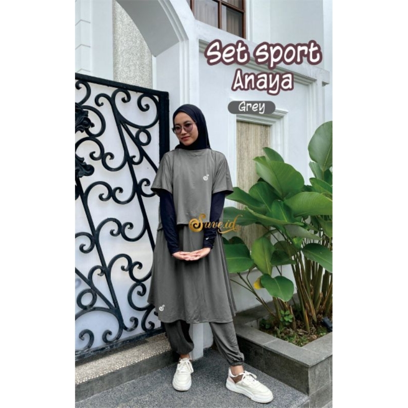 SUVE.ID - Setelan Baju Olahraga Wanita 3IN1 Rok Celana Rokcel Outer Hijab Dan Kaos Manset - Baju Ren