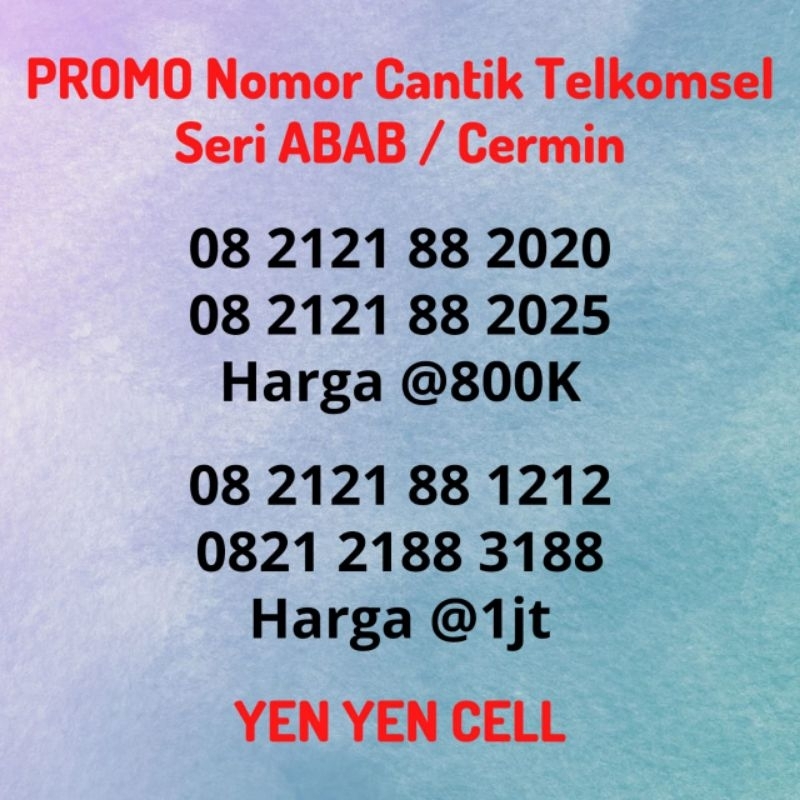 Nomor Cantik Telkomsel Seri Ekor ABAB / Cermin Unik / Tahun 2025 - Kartu Perdana Seri Akhiran 1212 /