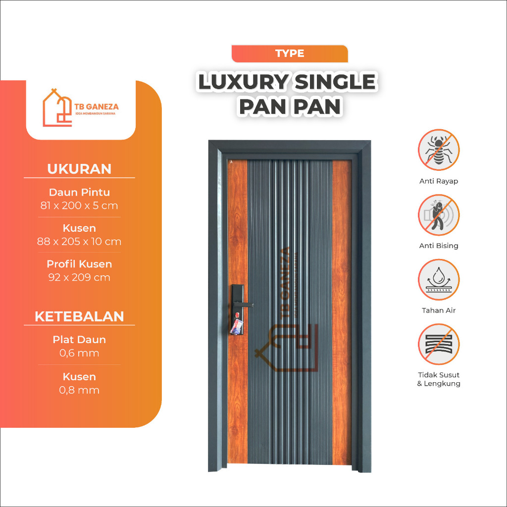 TB GANEZA - (LUXURY SINGLE PAN) Pintu Baja Single satu set Lengkap Berkualitas / Pintu Utama / Kamar