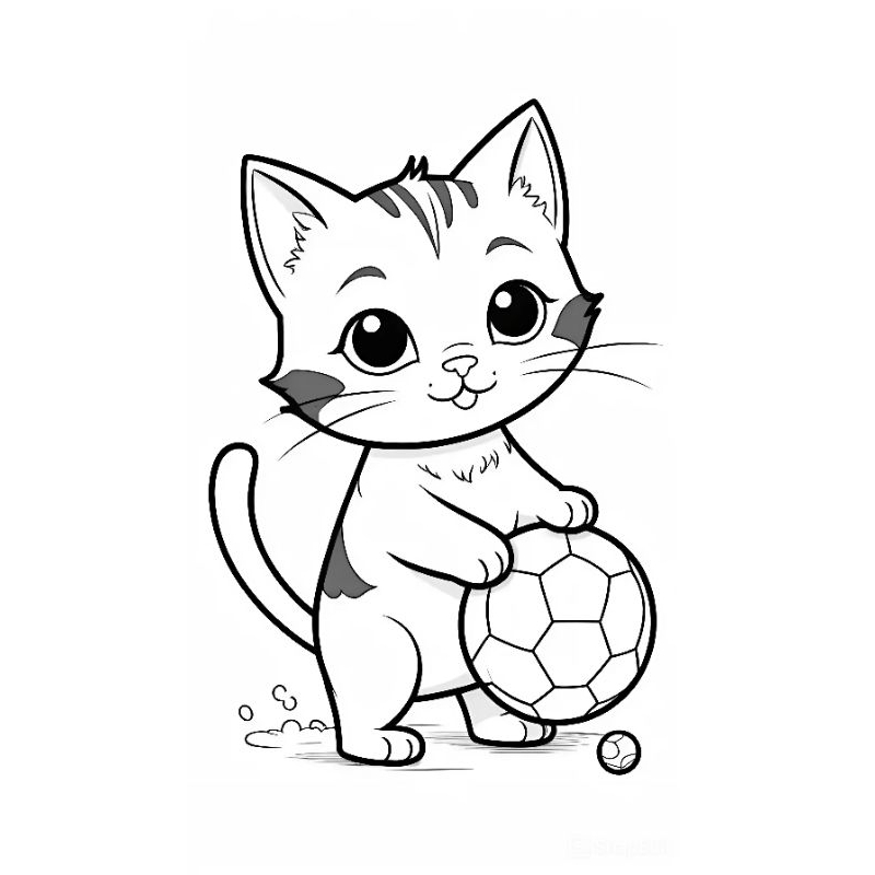 

gambar mewarnai edukasi anak Kucing dengan Bola Sepak Birlika