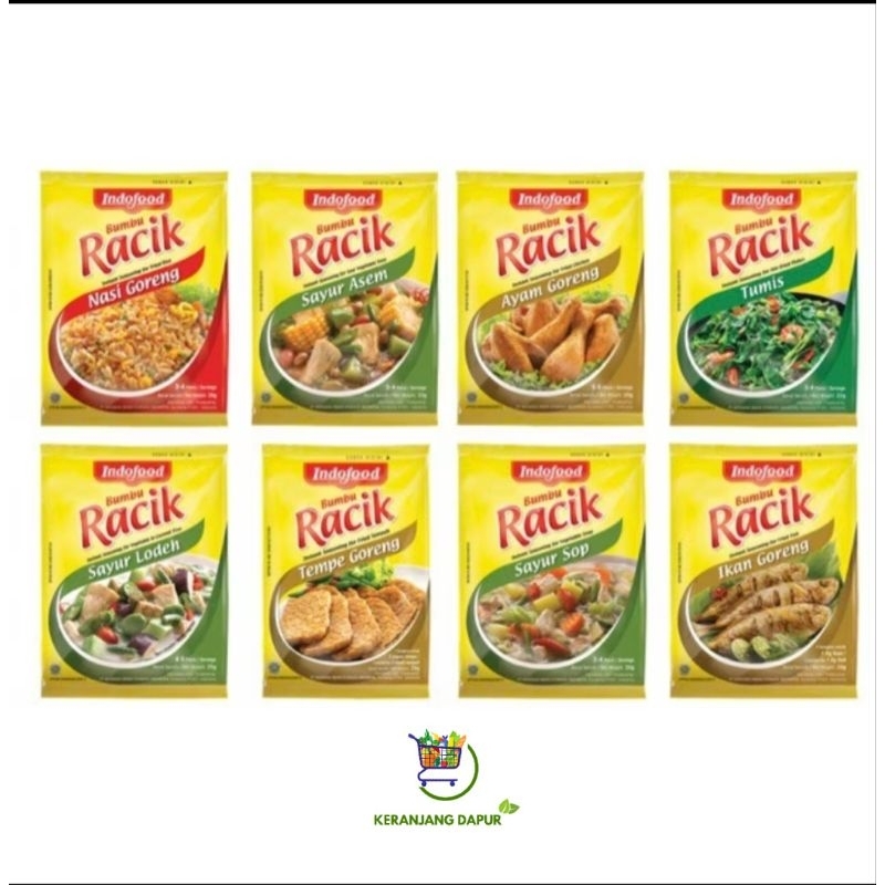 

Racik ikan goreng/racik ayam goreng/racik sayur asem/racik sop/racik tumis/racik nasi goreng per saset