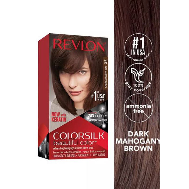 Revlon colorsilk pewarna rambut cat rambut no ammonia 32 dark Mahogany Brown
