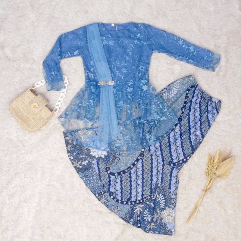 Setelan Kebaya anak modern selendang baju brukat lengan panjang rok duyung wisuda tk sd marun