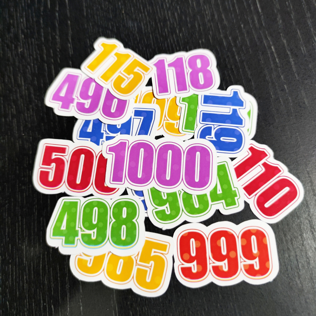 

isi 100 pcs stiker angka 1-1000 sticker glossy super cute untuk belajar bisa pilih warna