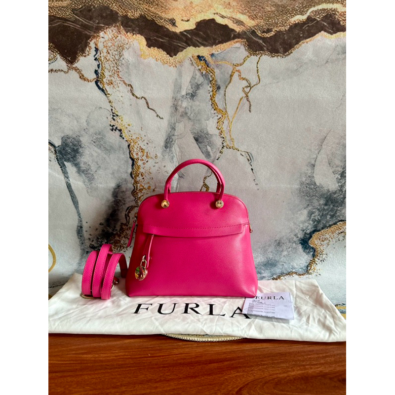 preloved furla piper small fuschia authentic dome