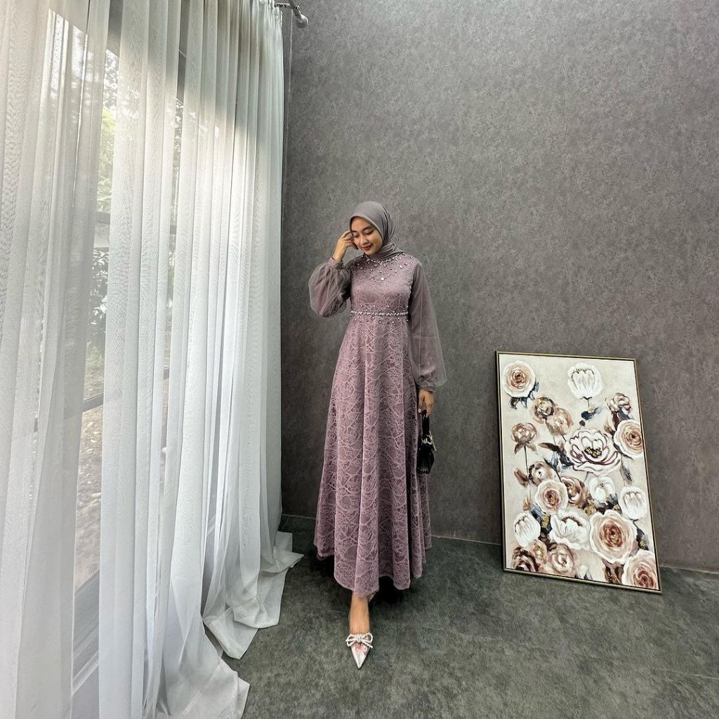 BEST SELLER (ADA JUMBO) DRESS EXCLUSIVE NADINE GAMIS KONDANGAN MODERN GAMIS BRUKAT MAXI PESTA