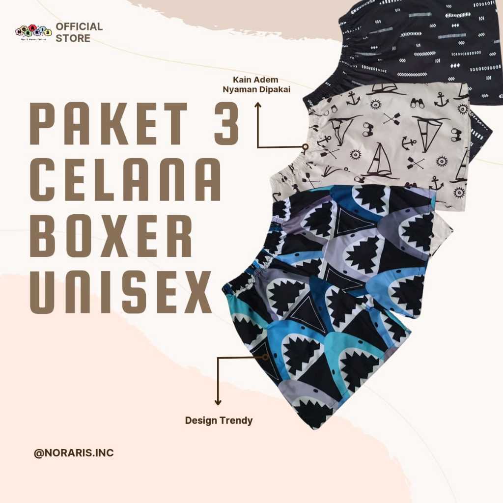 Noraris Paket Usaha Celana Boxer Unisex 3 PCS Aircotton Short Celana Pendek Tidur