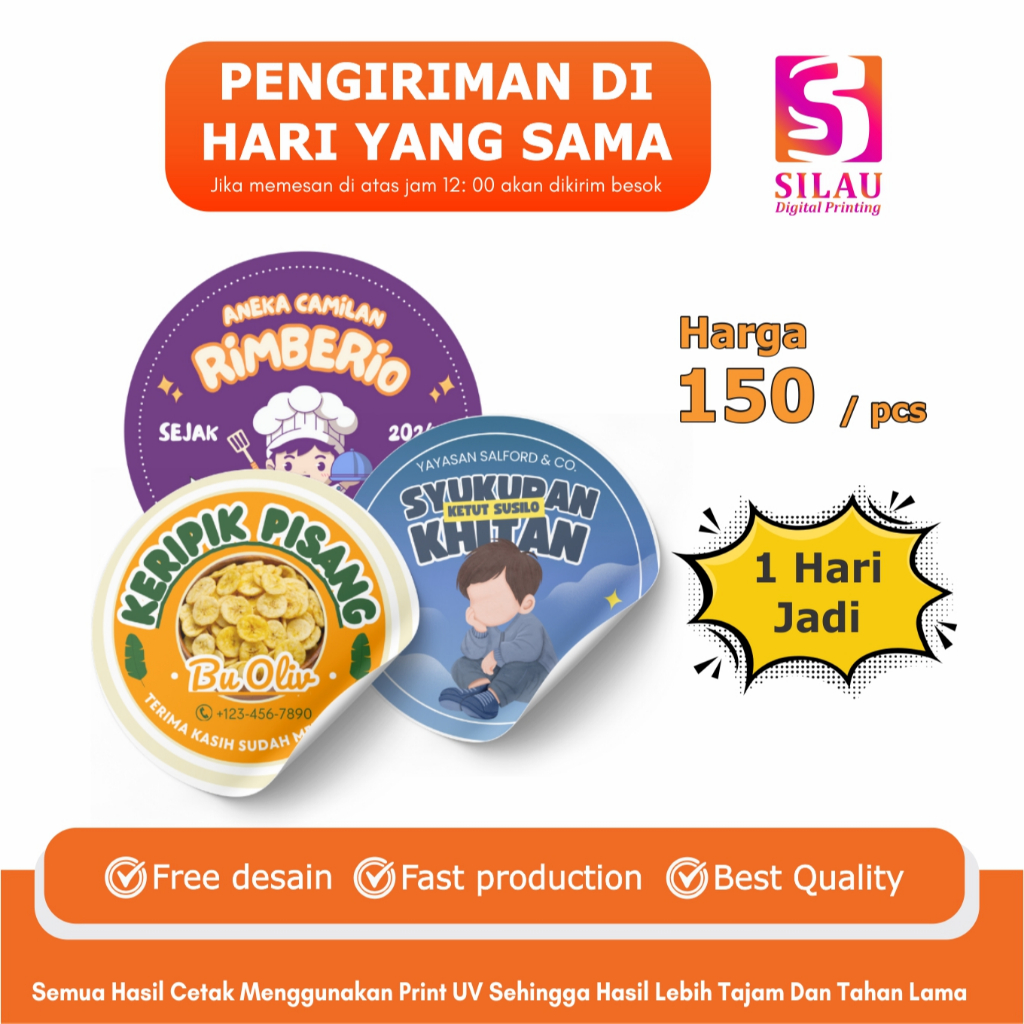 SILAU ADV - Cetak Sticker Custom Vinyl / Label Makanan / Produk Lingkaran / Stiker Kemasan / Cup