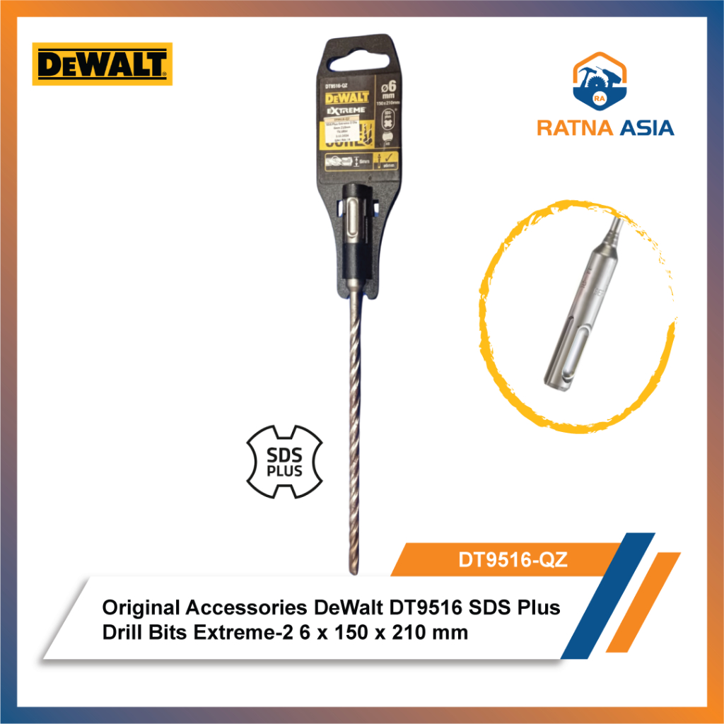 DeWalt DT9516-QZ Mata Bor SDS Plus Extreme-2 Dia 6 x 150 x 210 mm SDS Plus Exreme Drill Bit Original