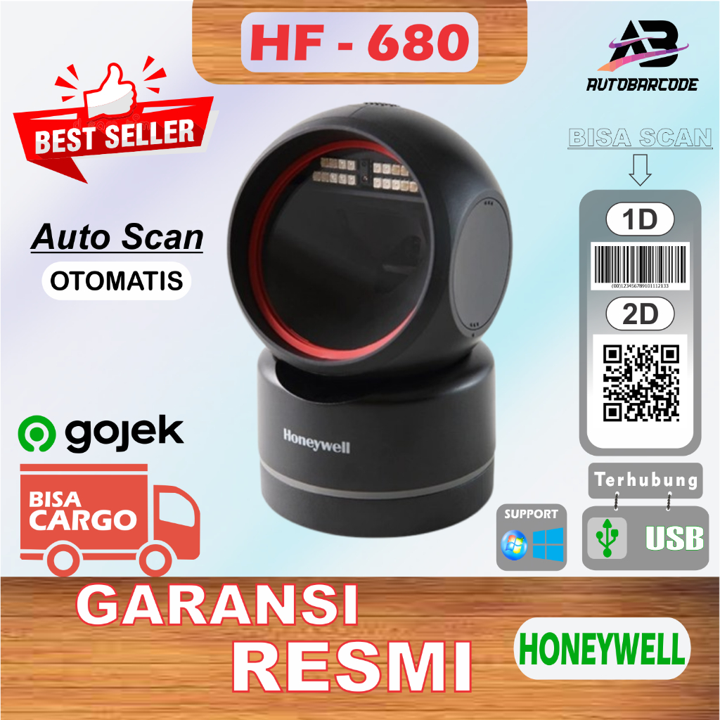 Scanner Barcode 2D Honeywell HF680 Bisa Scan Kode Sperpad Motor 1D Qris Desktop Usb Minimarket 680