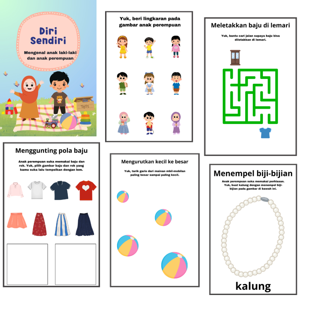 Worksheet PAUD Tema Diri Sendiri l Worksheet Anak PAUD Mengenal Anak Perempuan dan Laki-laki l Works