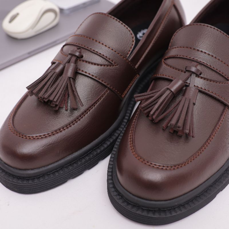 new soter - sepatu docmart coklat pria kulit pu asli loafers kasual