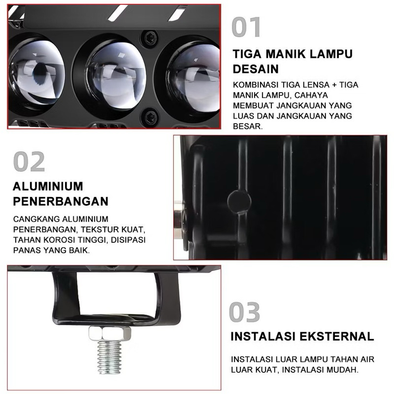 sew (FREE SAKLAR) 12V / 24V Lampu Sorot Tembak Mobil Lampu LED Tembak Sorot D3 SQL Lampu Tembak