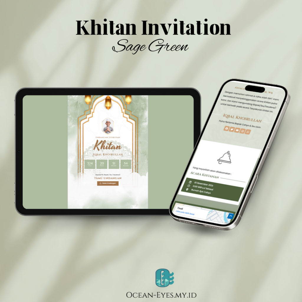 UNDANGAN KHITAN | UNDANGAN KHITAN DIGITAL | UNDANGAN WEBSITE | KHITAN INVITATION SAGE GREEN