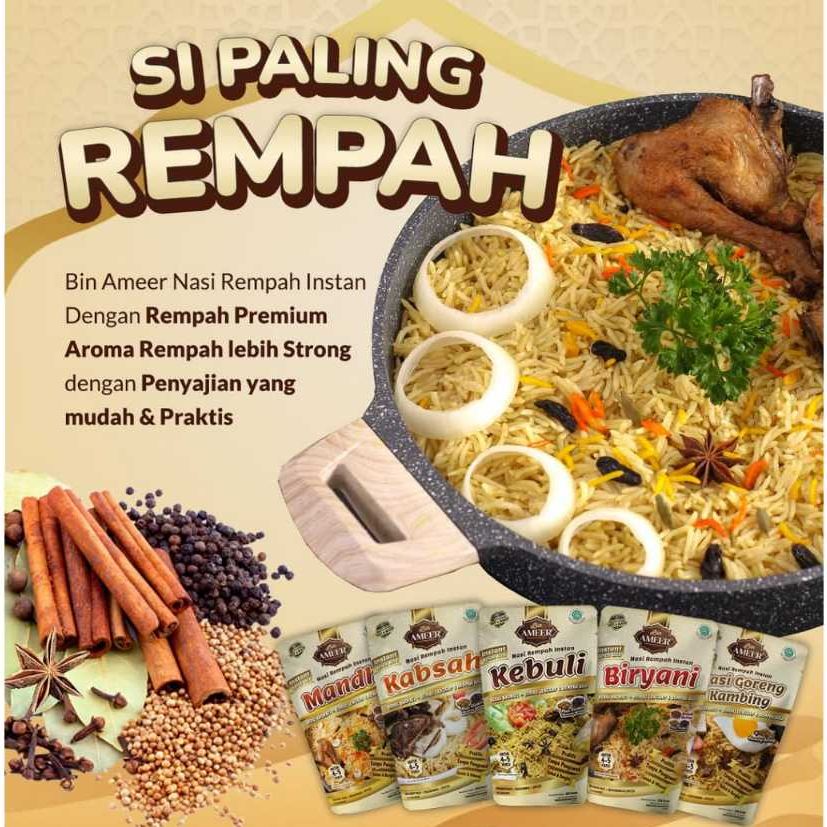 

Nasi Arab Bin Ameer | Beras Basmati Kebuli Mandhi Biryani Kabsah | Nasi Rempah Instan 350gram