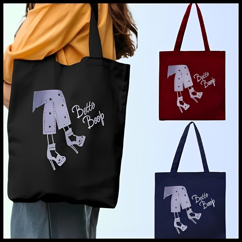 Tote bag fashion sekolah kuliah tote Bag Sablon motif  kucing lucu resleting tote kanvas Termurah