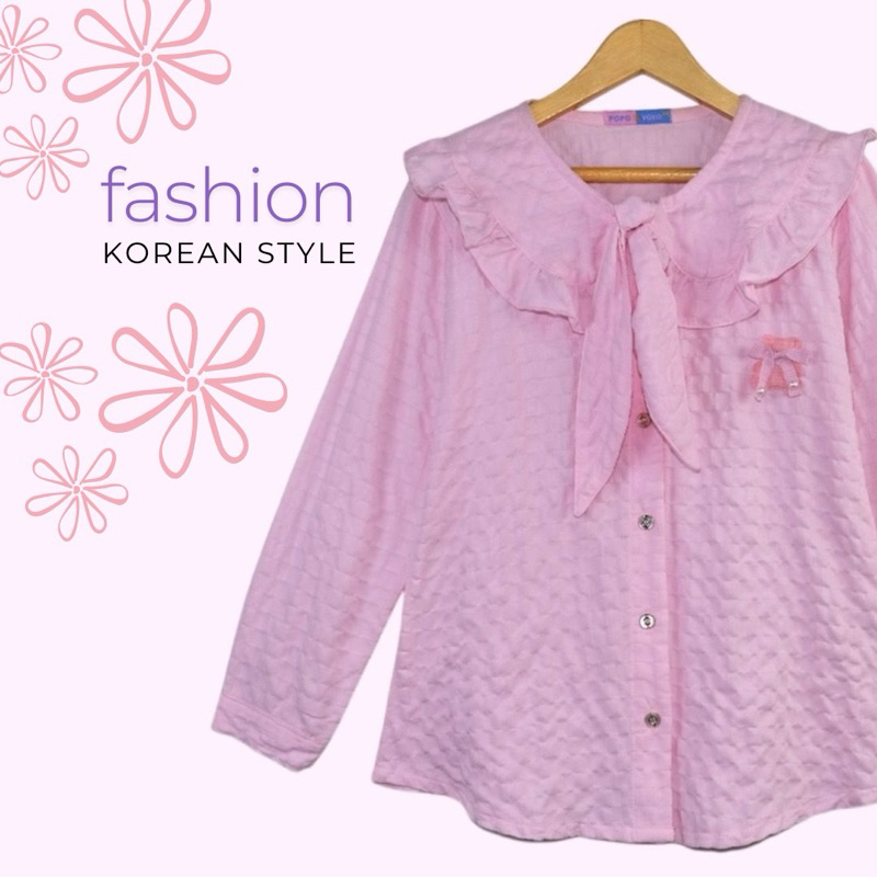 Baju Atasan Anak Perempuan Kemeja Polos Anak Perempuan  Lengan Panjang Usia 9 Tahun 10 Tahun 11 Tahu