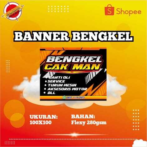 Spanduk Banner Bengkel/ Banner Bengkel Custom/ Free Desain/ Spanduk Bengkel