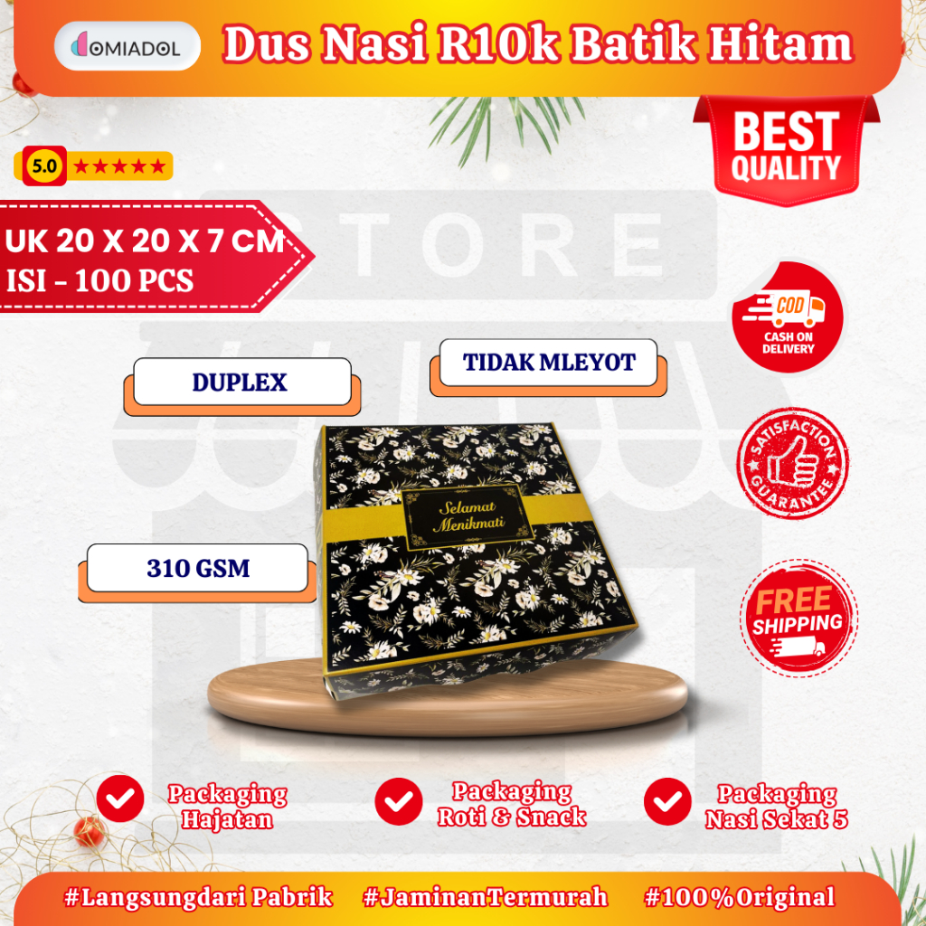 

Box Dus Nasi Kotak R10K Motif Batik Hitam Premium - Ukuran 20x20x7 cm - Isi 100 Pcs