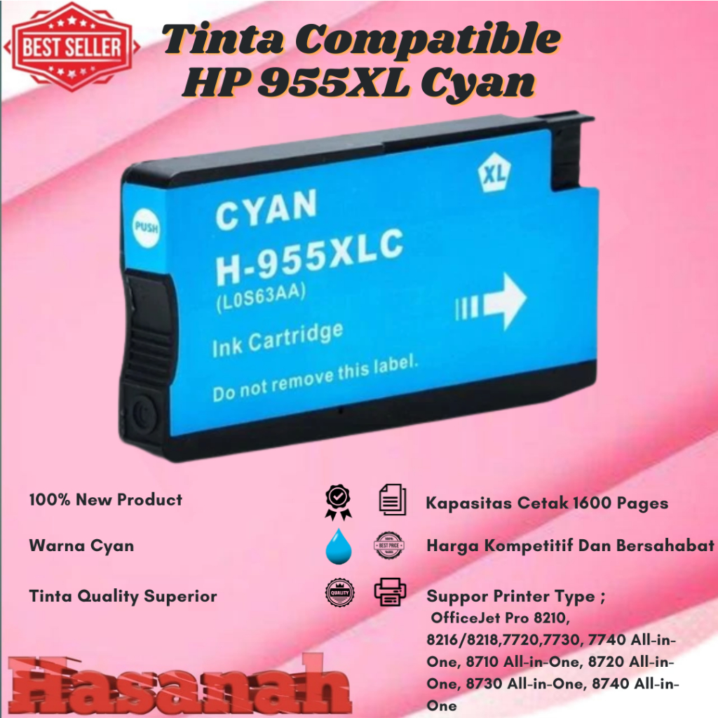 Tinta Catridge Compatible HP 955XL 955XL Cyan For HP OfficeJet Pro 8210, 8216/8218, 7740,7730,7720, 