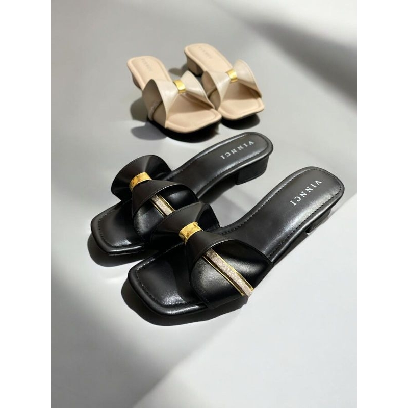 SANDAL HEELS WANITA 3CM PITA BLINK MEWAH SIZE 36-40 ANTI SLIP ANTI LICIN KULIT SINTETIS VINNCI DF-00