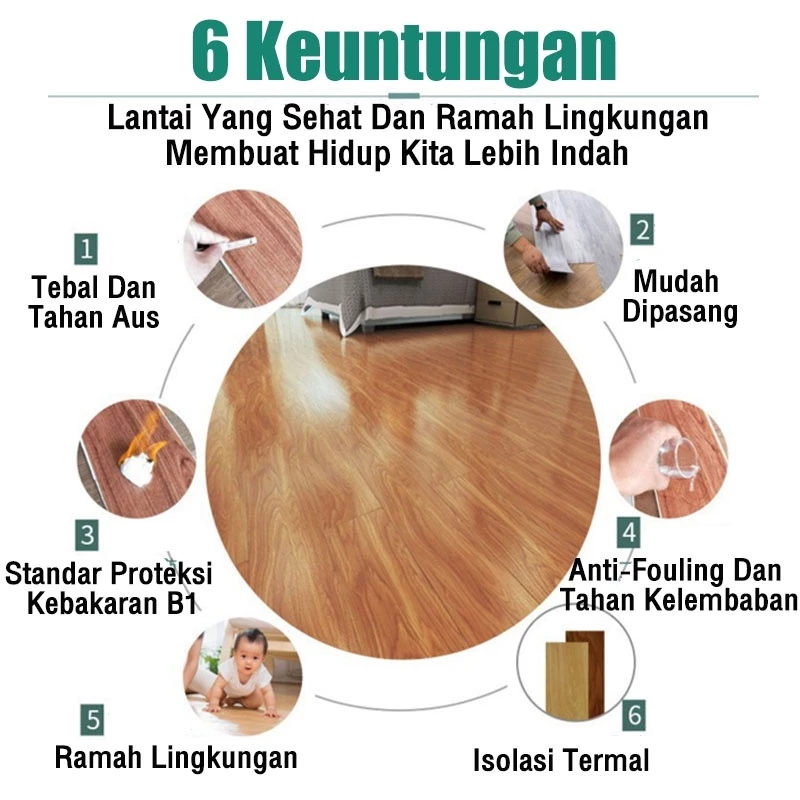 Limaukuit_Space Vynil Lantai Parket Kayu Tanpa Lem Vinil Alas Lantai Tempel Lepas Pasang Motif Kayu