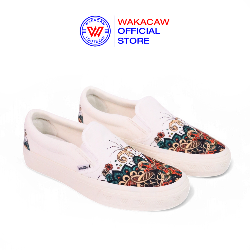 WAKACAW - Batik Etnik  Slip On White Series Sepatu Wakacaw Sepatu Slip On Selop Casual Vulcanised Sk