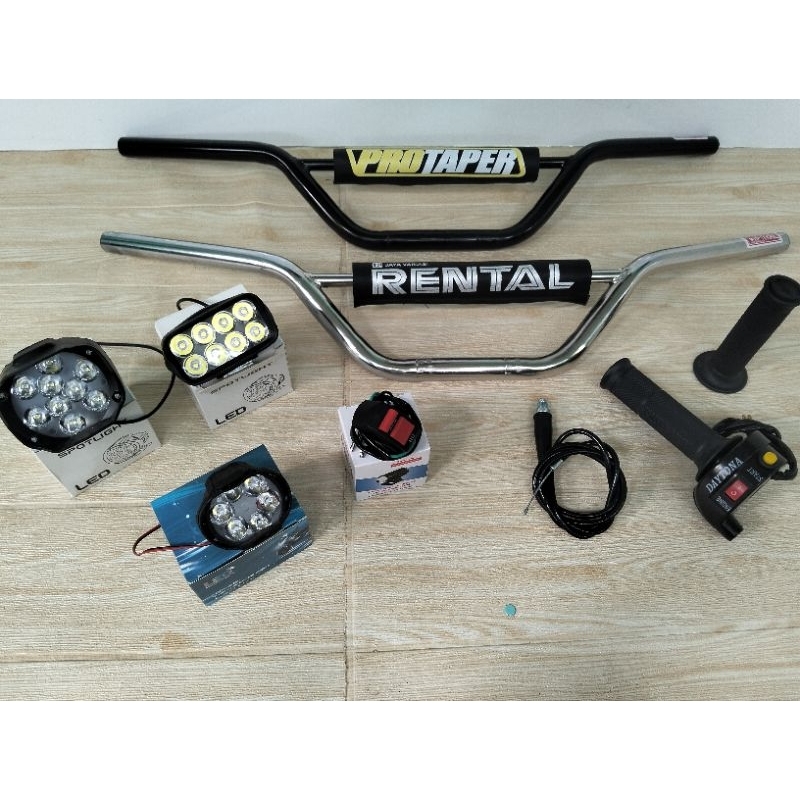 paket hemat stang trail+gas spontan daytona 2tombol+Lampu sorot LED ✓Gratis saklar lampu