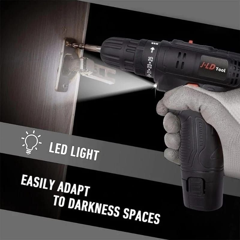 Bor Jld 12V Hitam - Set Bor Obeng Bor 2 Baterai 12 Volt Cordless Drill