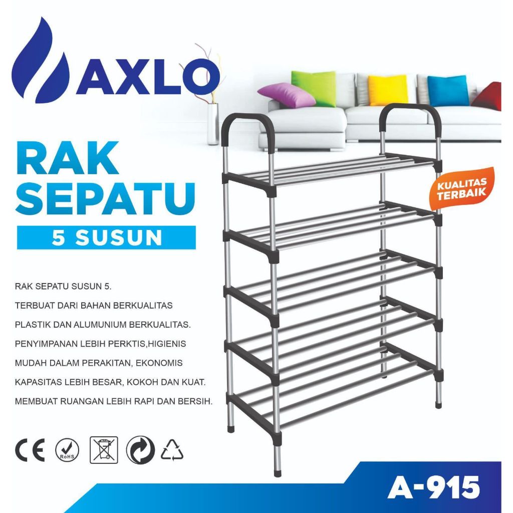 Rak Sepatu 5susun Axlo A-915 / Rak Sendal Sandal GSF Stainless sambungan plastik