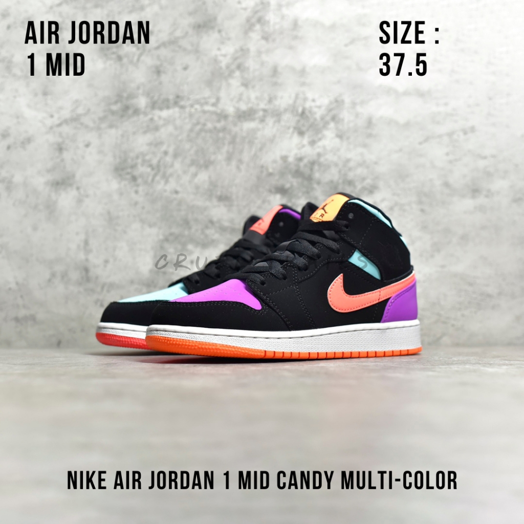 READY STOCK SIZE 37.5 - Nike Air Jordan 1 Mid Candy Multi-Color Black BNIB ORIGINAL MATERIAL